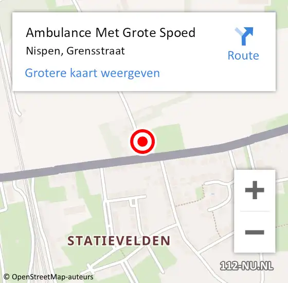 Locatie op kaart van de 112 melding: Ambulance Met Grote Spoed Naar Nispen, Grensstraat op 18 mei 2019 18:13