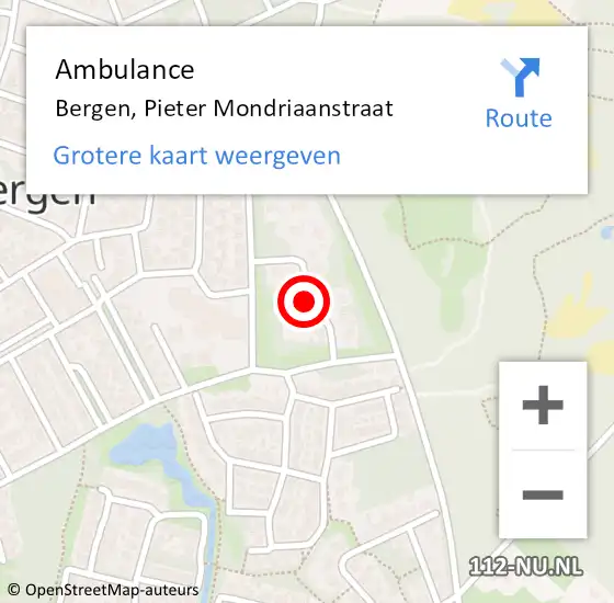 Locatie op kaart van de 112 melding: Ambulance Bergen, Pieter Mondriaanstraat op 18 mei 2019 21:18