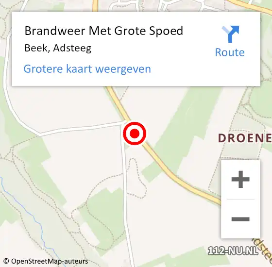 Locatie op kaart van de 112 melding: Brandweer Met Grote Spoed Naar Beek, Adsteeg op 18 mei 2019 21:38