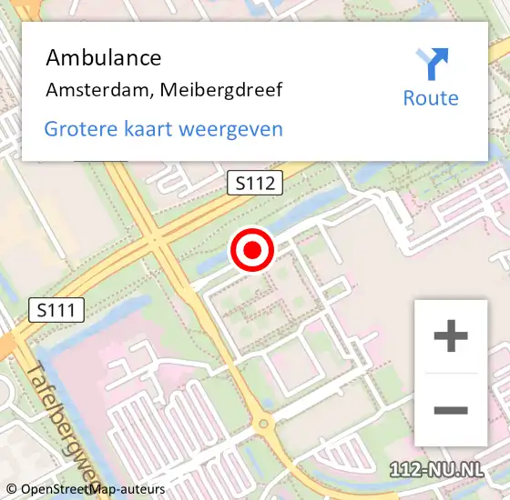 Locatie op kaart van de 112 melding: Ambulance Amsterdam, Meibergdreef op 19 mei 2019 01:47