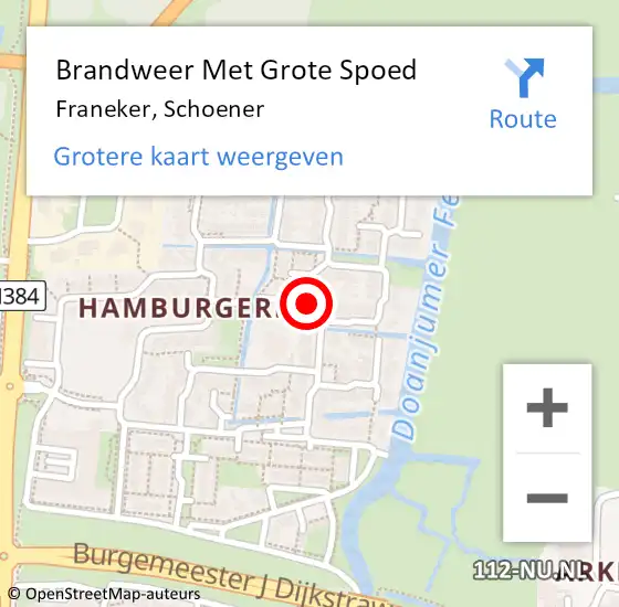 Locatie op kaart van de 112 melding: Brandweer Met Grote Spoed Naar Franeker, Schoener op 19 mei 2019 02:12