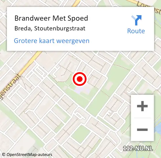 Locatie op kaart van de 112 melding: Brandweer Met Spoed Naar Breda, Stoutenburgstraat op 19 mei 2019 02:31