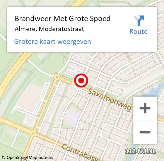 Locatie op kaart van de 112 melding: Brandweer Met Grote Spoed Naar Almere, Moderatostraat op 19 mei 2019 02:55