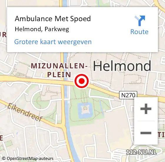 Locatie op kaart van de 112 melding: Ambulance Met Spoed Naar Helmond, Parkweg op 19 mei 2019 04:53