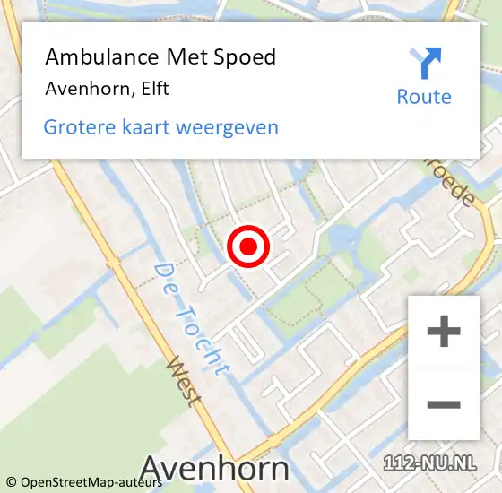 Locatie op kaart van de 112 melding: Ambulance Met Spoed Naar Avenhorn, Elft op 19 mei 2019 05:12