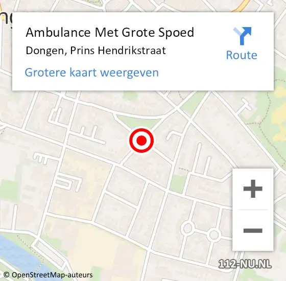 Locatie op kaart van de 112 melding: Ambulance Met Grote Spoed Naar Dongen, Prins Hendrikstraat op 19 mei 2019 06:40