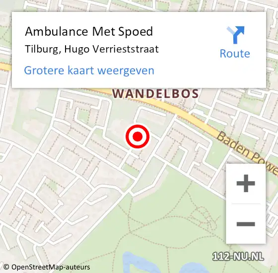 Locatie op kaart van de 112 melding: Ambulance Met Spoed Naar Tilburg, Hugo Verrieststraat op 19 mei 2019 07:02