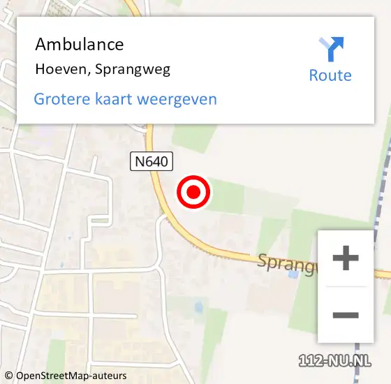 Locatie op kaart van de 112 melding: Ambulance Hoeven, Sprangweg op 19 mei 2019 09:07