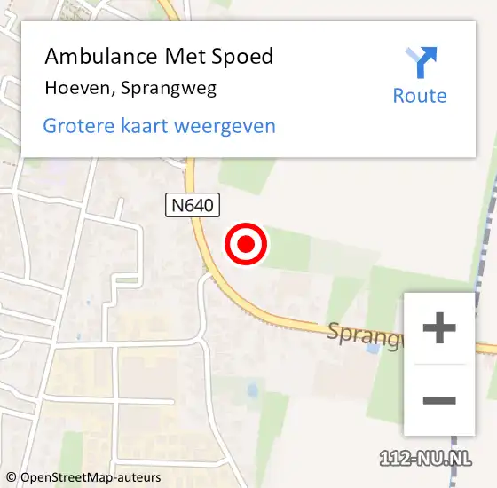 Locatie op kaart van de 112 melding: Ambulance Met Spoed Naar Hoeven, Sprangweg op 19 mei 2019 11:24