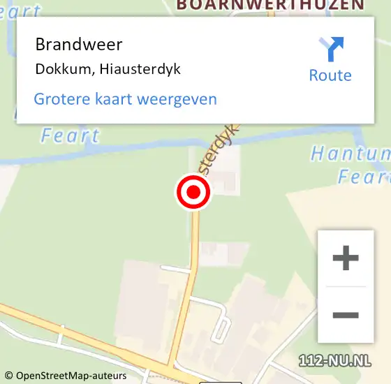 Locatie op kaart van de 112 melding: Brandweer Dokkum, Hiausterdyk op 19 mei 2019 12:26