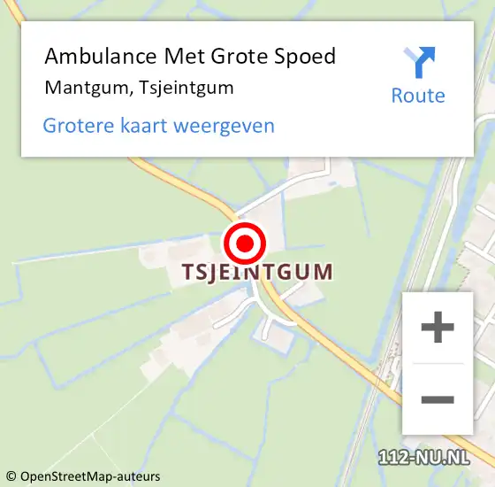 Locatie op kaart van de 112 melding: Ambulance Met Grote Spoed Naar Mantgum, Tsjeintgum op 1 april 2014 17:34