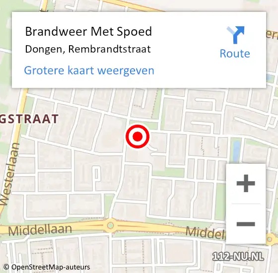 Locatie op kaart van de 112 melding: Brandweer Met Spoed Naar Dongen, Rembrandtstraat op 1 april 2014 17:42