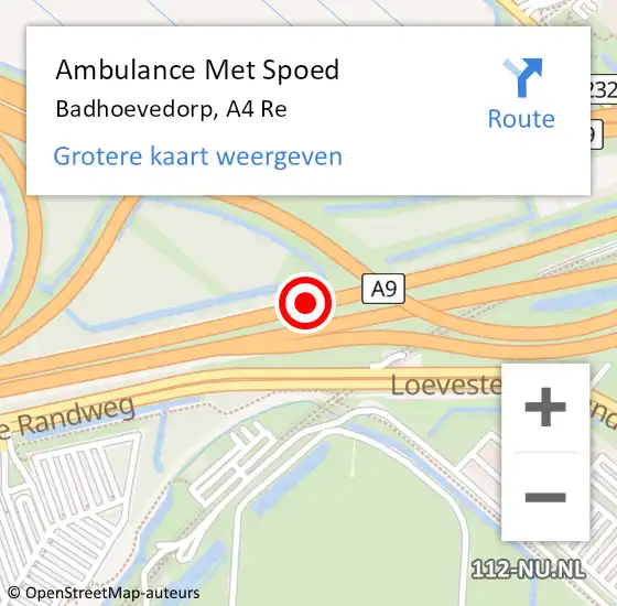 Locatie op kaart van de 112 melding: Ambulance Met Spoed Naar Badhoevedorp, A4 Re hectometerpaal: 4,8 op 19 mei 2019 15:23