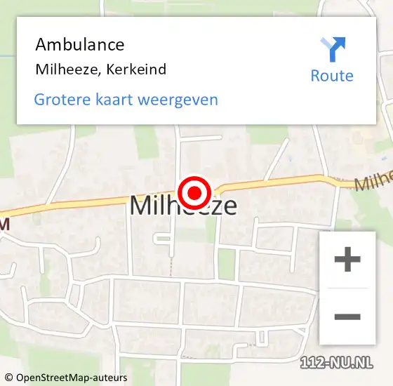 Locatie op kaart van de 112 melding: Ambulance Milheeze, Kerkeind op 19 mei 2019 15:29