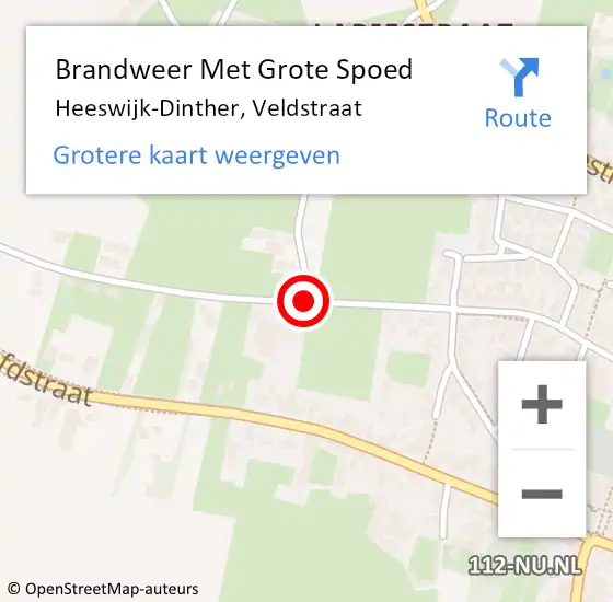 Locatie op kaart van de 112 melding: Brandweer Met Grote Spoed Naar Heeswijk-Dinther, Veldstraat op 19 mei 2019 18:03