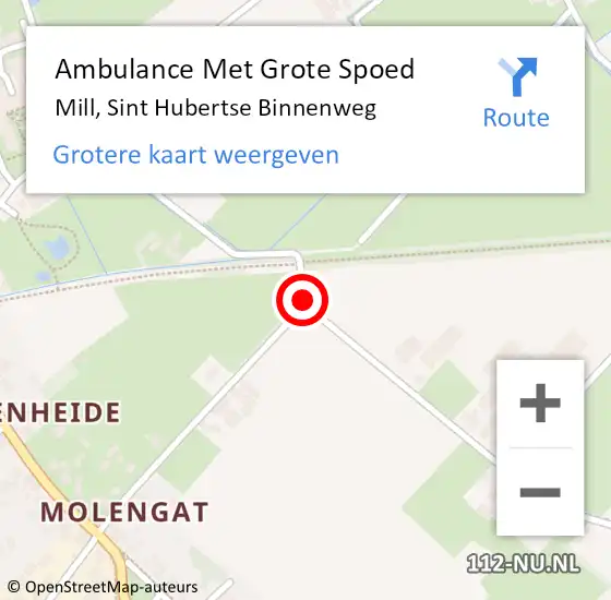 Locatie op kaart van de 112 melding: Ambulance Met Grote Spoed Naar Mill, Sint Hubertse Binnenweg op 19 mei 2019 18:53