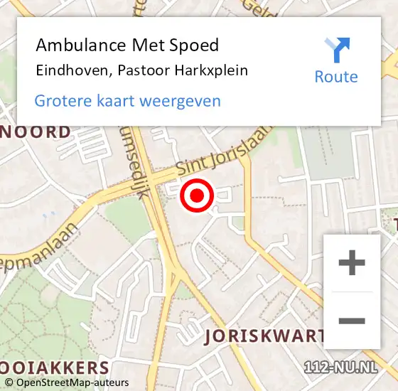 Locatie op kaart van de 112 melding: Ambulance Met Spoed Naar Eindhoven, Pastoor Harkxplein op 19 mei 2019 19:04