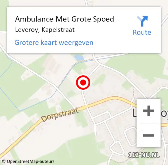 Locatie op kaart van de 112 melding: Ambulance Met Grote Spoed Naar Leveroy, Kapelstraat op 19 mei 2019 19:53