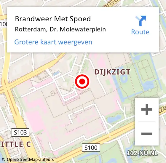 Locatie op kaart van de 112 melding: Brandweer Met Spoed Naar Rotterdam, Dr. Molewaterplein op 19 mei 2019 22:35