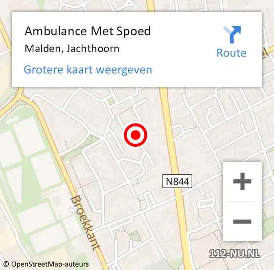 Locatie op kaart van de 112 melding: Ambulance Met Spoed Naar Malden, Jachthoorn op 19 mei 2019 23:24