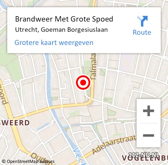 Locatie op kaart van de 112 melding: Brandweer Met Grote Spoed Naar Utrecht, Goeman Borgesiuslaan op 20 mei 2019 00:11