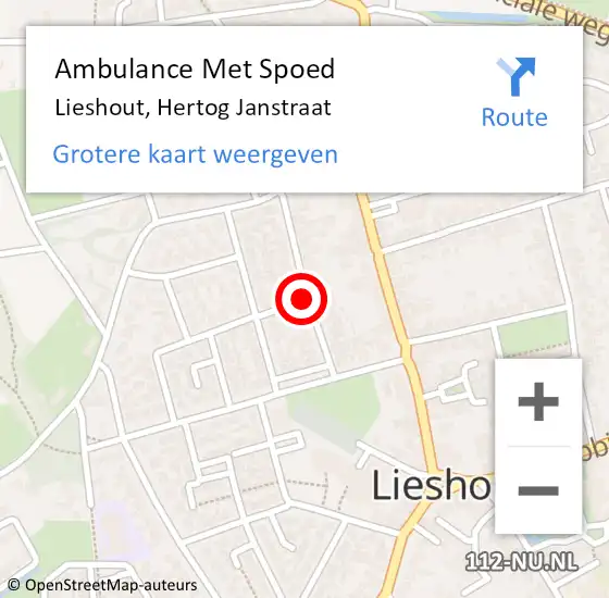 Locatie op kaart van de 112 melding: Ambulance Met Spoed Naar Lieshout, Hertog Janstraat op 20 mei 2019 00:17