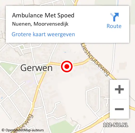 Locatie op kaart van de 112 melding: Ambulance Met Spoed Naar Nuenen, Moorvensedijk op 20 mei 2019 06:45