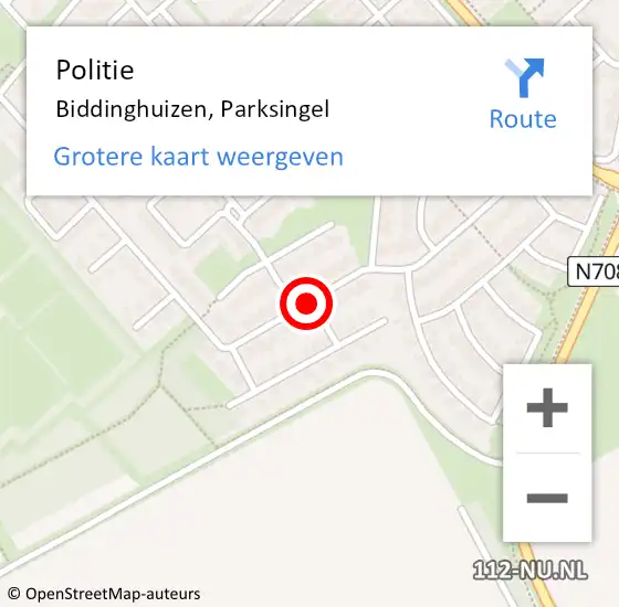 Locatie op kaart van de 112 melding: Politie Biddinghuizen, Parksingel op 20 mei 2019 07:17
