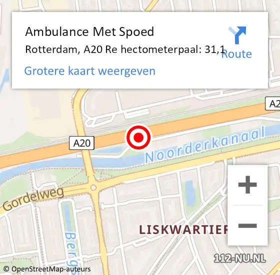 Locatie op kaart van de 112 melding: Ambulance Met Spoed Naar Rotterdam, A20 Re hectometerpaal: 31,1 op 20 mei 2019 07:21