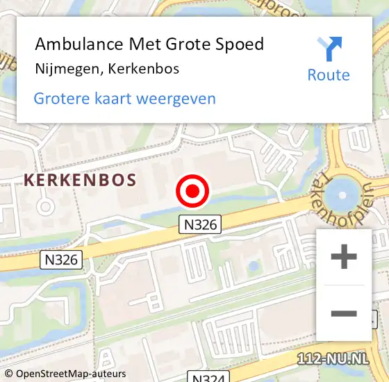 Locatie op kaart van de 112 melding: Ambulance Met Grote Spoed Naar Nijmegen, Kerkenbos op 20 mei 2019 08:05