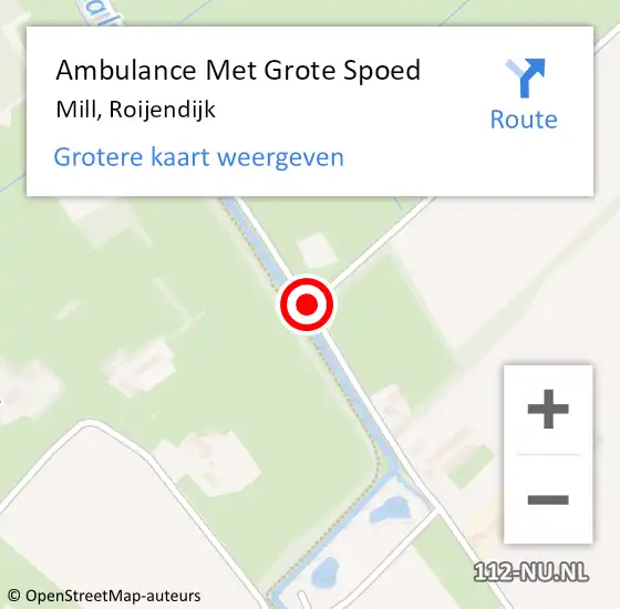 Locatie op kaart van de 112 melding: Ambulance Met Grote Spoed Naar Mill, Roijendijk op 20 mei 2019 08:33