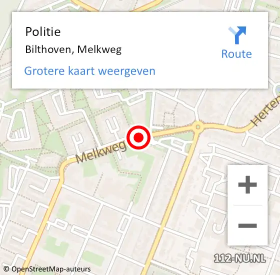 Locatie op kaart van de 112 melding: Politie Bilthoven, Melkweg op 20 mei 2019 08:40