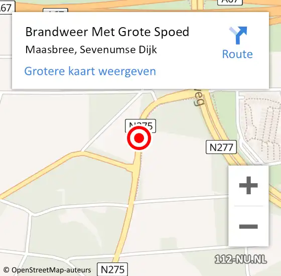 Locatie op kaart van de 112 melding: Brandweer Met Grote Spoed Naar Maasbree, Sevenumse Dijk op 20 mei 2019 10:54