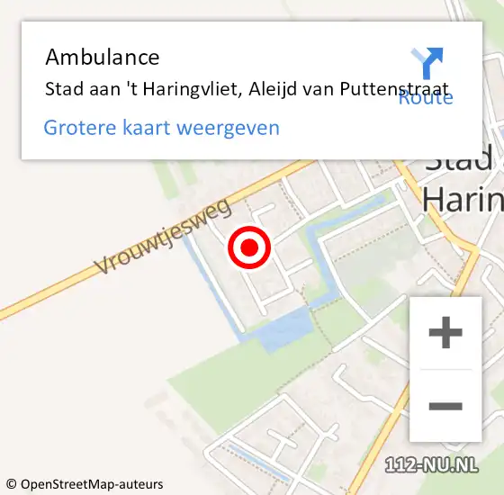 Locatie op kaart van de 112 melding: Ambulance Stad aan 't Haringvliet, Aleijd van Puttenstraat op 20 mei 2019 12:12