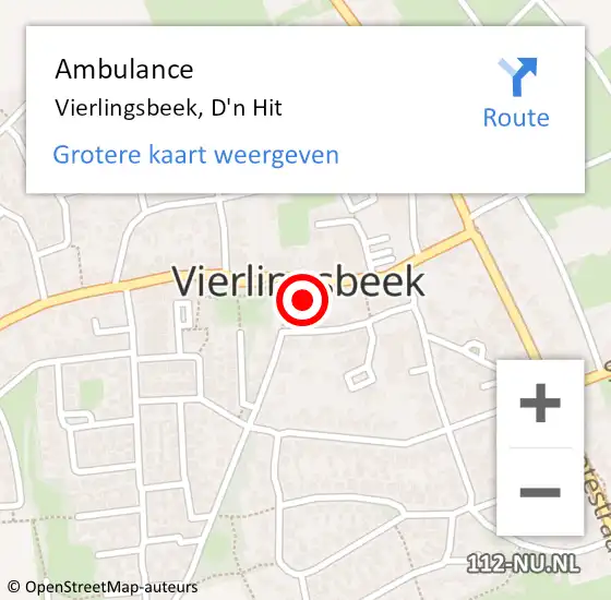 Locatie op kaart van de 112 melding: Ambulance Vierlingsbeek, D'n Hit op 20 mei 2019 12:22