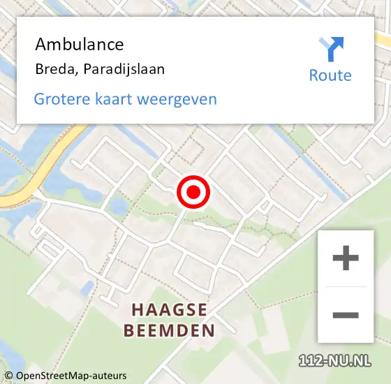 Locatie op kaart van de 112 melding: Ambulance Breda, Paradijslaan op 20 mei 2019 12:53