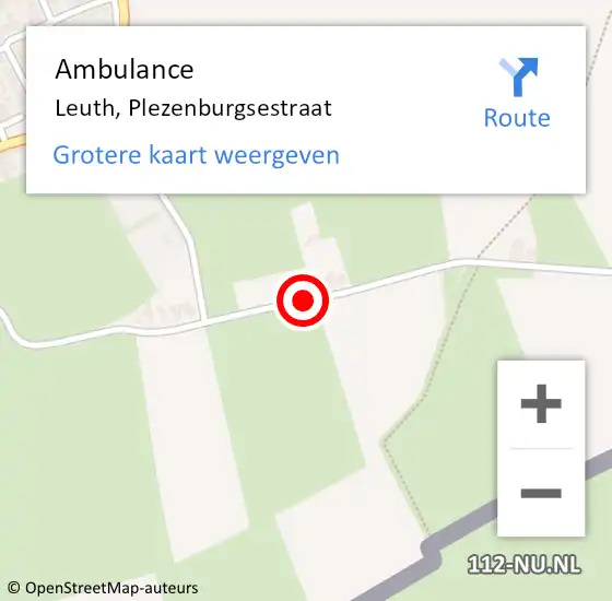 Locatie op kaart van de 112 melding: Ambulance Leuth, Plezenburgsestraat op 20 mei 2019 13:17