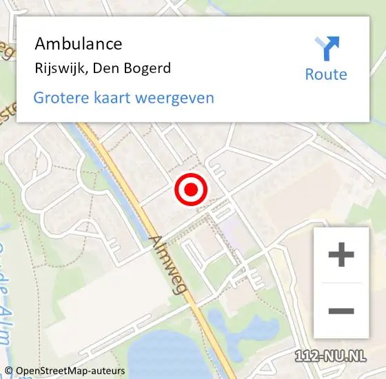 Locatie op kaart van de 112 melding: Ambulance Rijswijk, Den Bogerd op 20 mei 2019 13:25