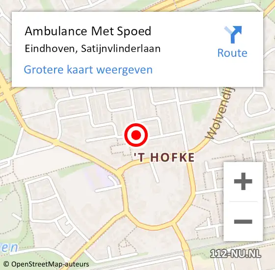 Locatie op kaart van de 112 melding: Ambulance Met Spoed Naar Eindhoven, Satijnvlinderlaan op 20 mei 2019 13:38