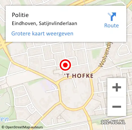 Locatie op kaart van de 112 melding: Politie Eindhoven, Satijnvlinderlaan op 20 mei 2019 13:41