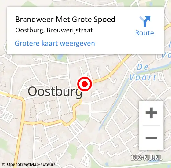 Locatie op kaart van de 112 melding: Brandweer Met Grote Spoed Naar Oostburg, Brouwerijstraat op 20 mei 2019 15:51
