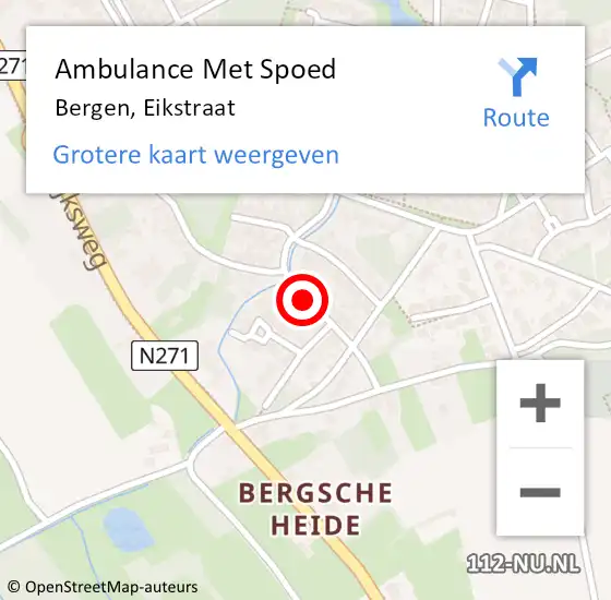 Locatie op kaart van de 112 melding: Ambulance Met Spoed Naar Bergen, Eikstraat op 20 mei 2019 16:36