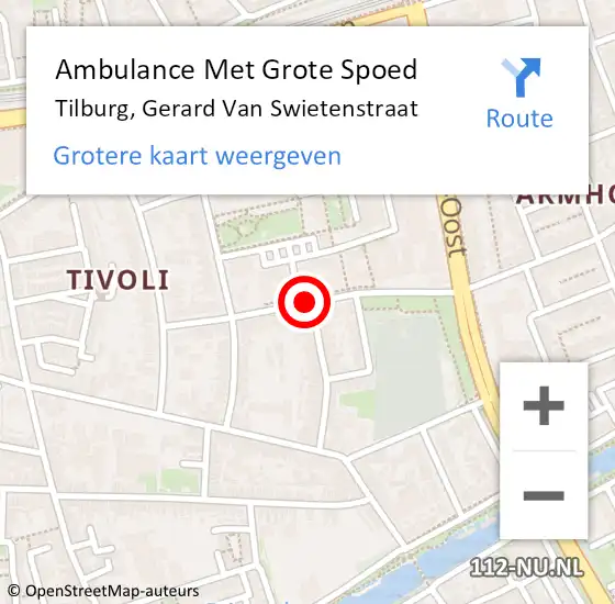 Locatie op kaart van de 112 melding: Ambulance Met Grote Spoed Naar Tilburg, Gerard van Swietenstraat op 20 mei 2019 19:39