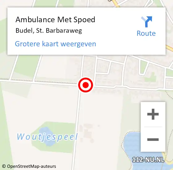 Locatie op kaart van de 112 melding: Ambulance Met Spoed Naar Budel, St. Barbaraweg op 20 mei 2019 19:55