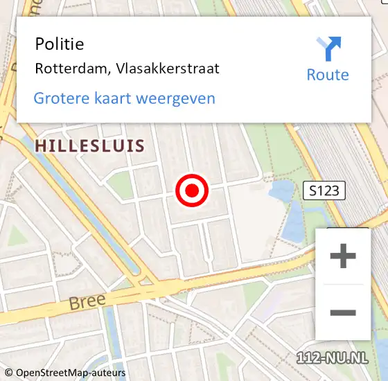 Locatie op kaart van de 112 melding: Politie Rotterdam, Vlasakkerstraat op 20 mei 2019 20:44