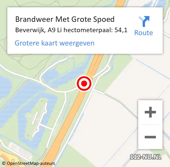 Locatie op kaart van de 112 melding: Brandweer Met Grote Spoed Naar Beverwijk, A9 Li hectometerpaal: 54,1 op 20 mei 2019 22:09