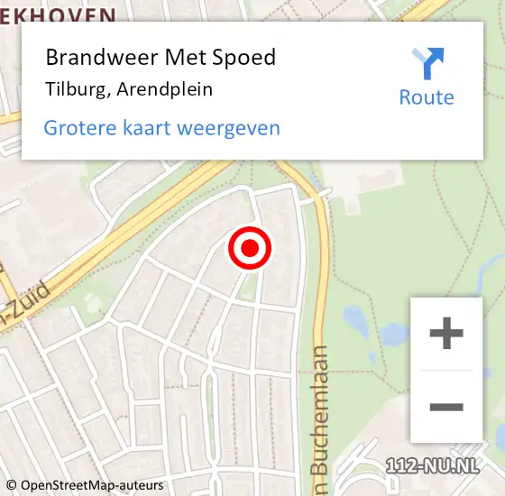 Locatie op kaart van de 112 melding: Brandweer Met Spoed Naar Tilburg, Arendplein op 20 mei 2019 23:23