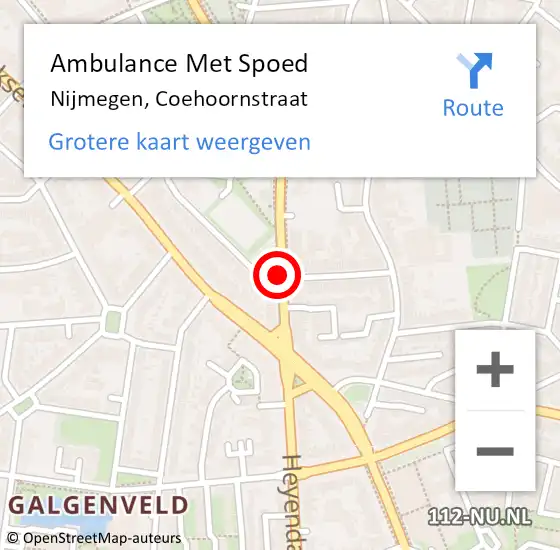 Locatie op kaart van de 112 melding: Ambulance Met Spoed Naar Nijmegen, Coehoornstraat op 21 mei 2019 02:54