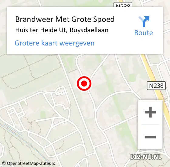 Locatie op kaart van de 112 melding: Brandweer Met Grote Spoed Naar Huis ter Heide Ut, Ruysdaellaan op 21 mei 2019 05:34