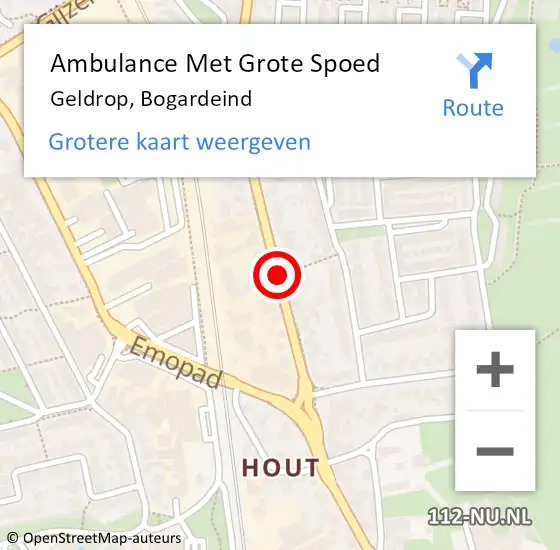 Locatie op kaart van de 112 melding: Ambulance Met Grote Spoed Naar Geldrop, Bogardeind op 21 mei 2019 05:59